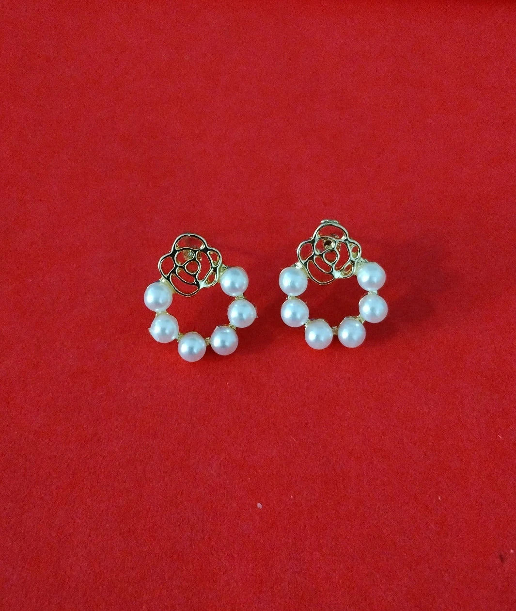 Golden Rose Pearl Hoop Earrings