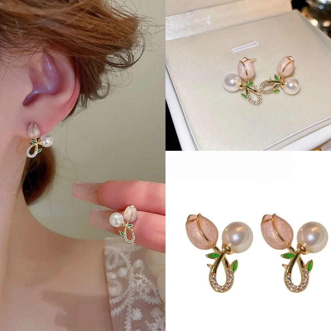 Rose & Pearl Stud Earrings