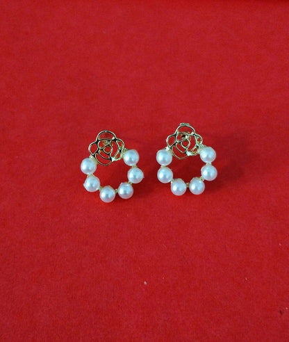 Golden Rose Pearl Hoop Earrings